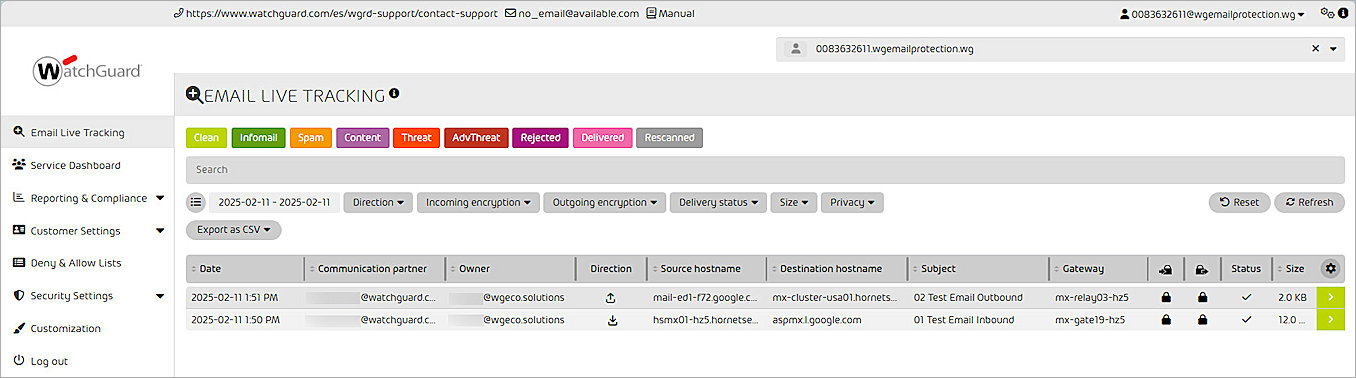 Screenshot of the WEP Email Live Tracking page 1